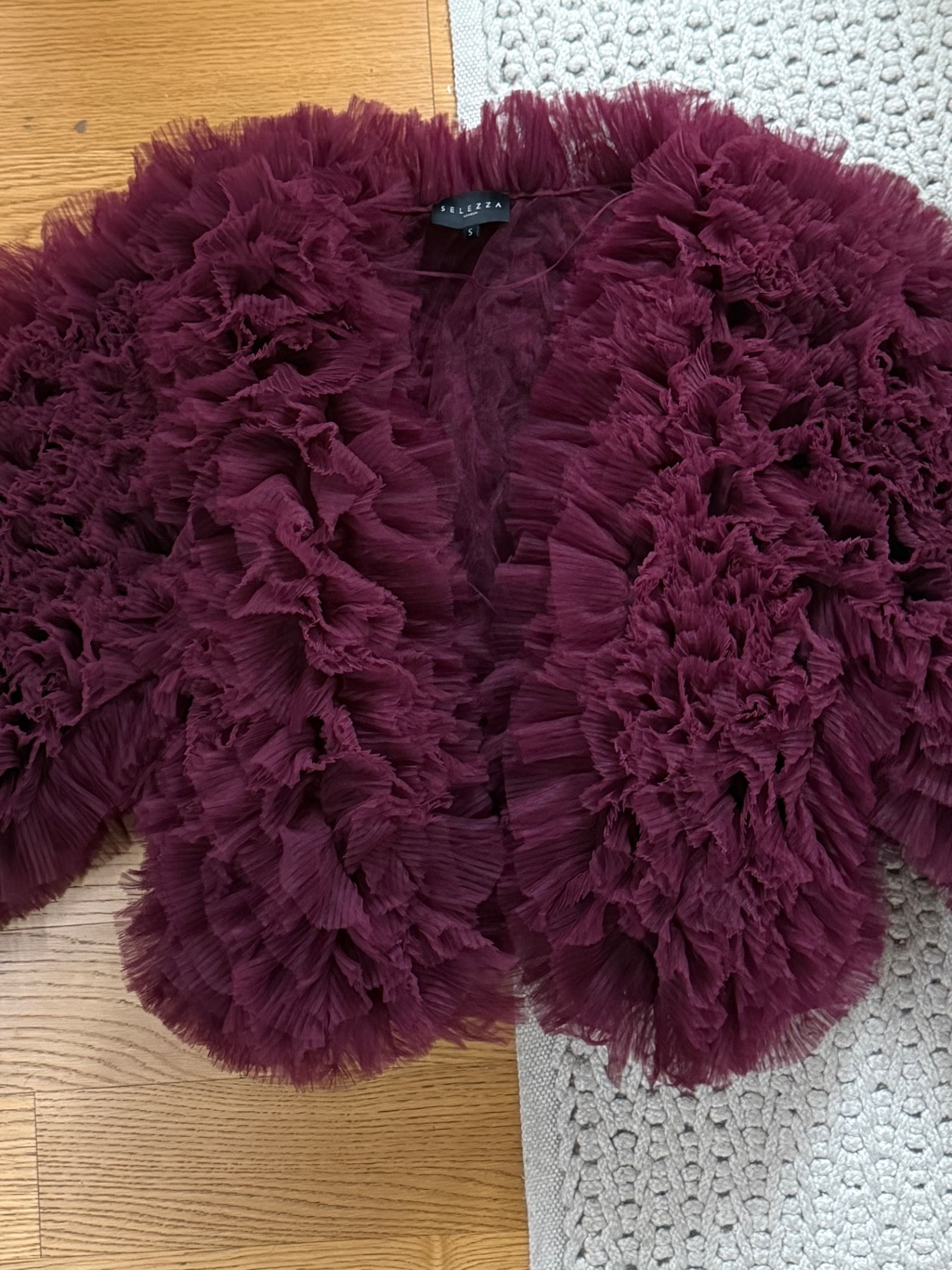 Selezza London Burgundy Tulle Ruffled Jacket — image 4 of 8